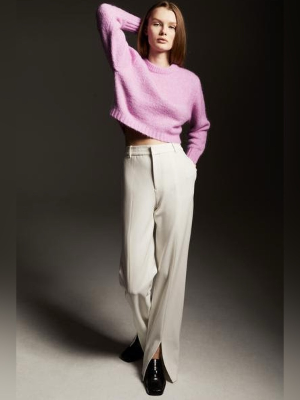 Zara Cropped Knit Sweater in Pink